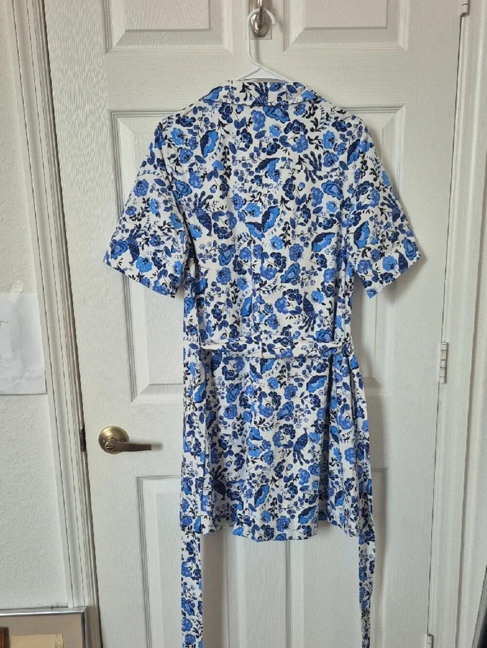 Nwt Kate Spade Short Blue Peacock Floral Shirt Dress with Tie Waist